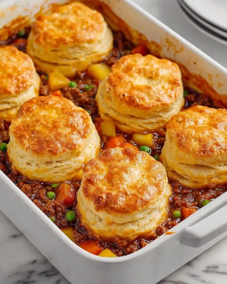 Ground Beef Pot Pie with Cheddar Biscuit Topping Recipe