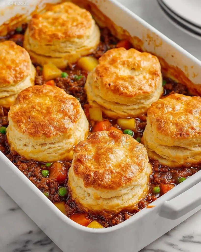 Ground Beef Pot Pie with Cheddar Biscuit Topping Recipe