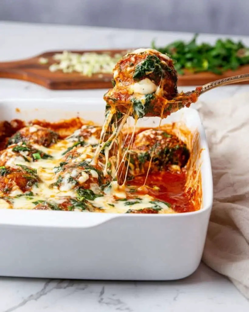 Saucy Meatball Spinach Parmesan Recipe