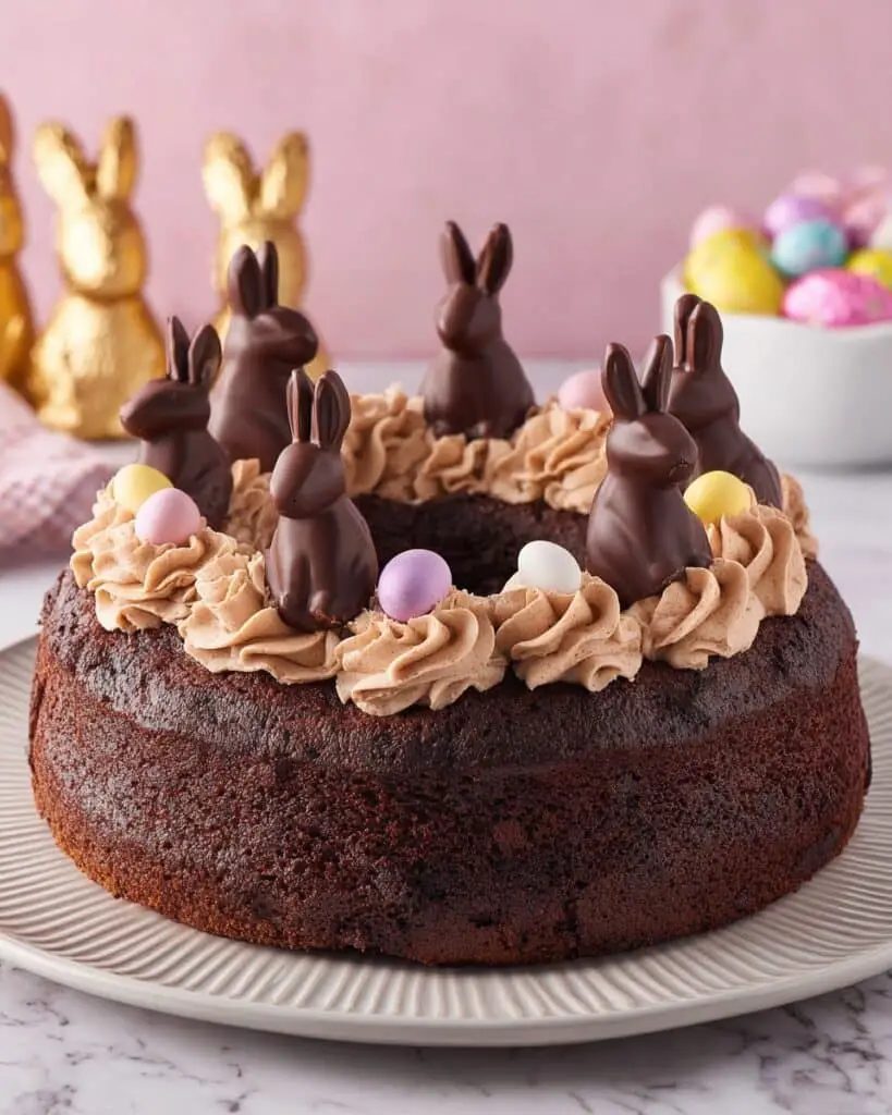 Chocolate Easter Bundt Cake with Chocolate Whipped Cream and Festive Decorations Recipe