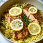 One-Skillet Salmon with Lemon Parmesan Orzo Recipe