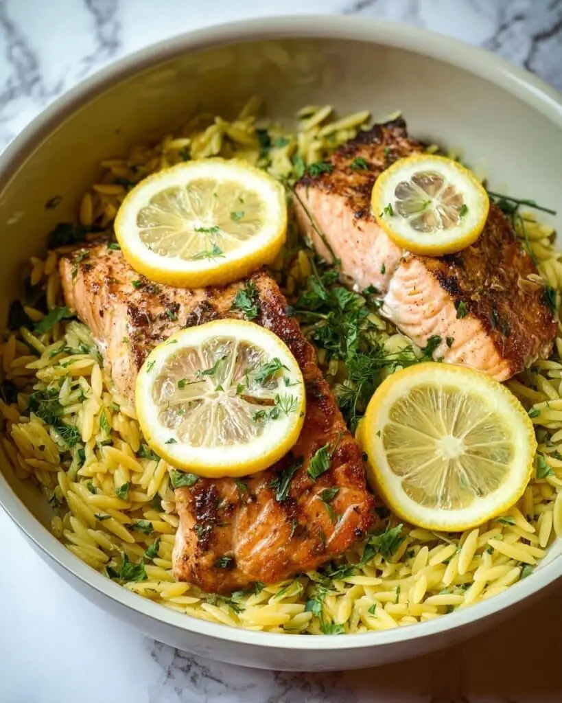 One-Skillet Salmon with Lemon Parmesan Orzo Recipe