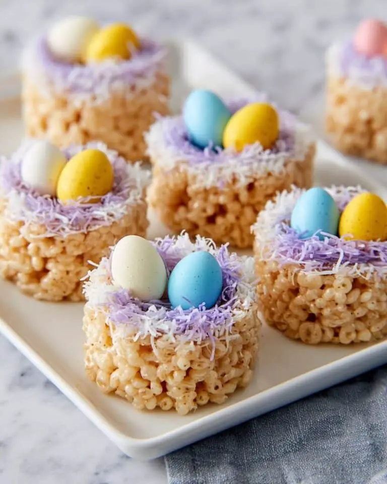 Easter Rice Krispie Nests with Nutella, Coconut, and Mini Cadbury Eggs Recipe