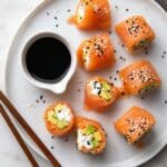 Keto Salmon Sushi Rolls with Cream Cheese, Cucumber, and Avocado Recipe