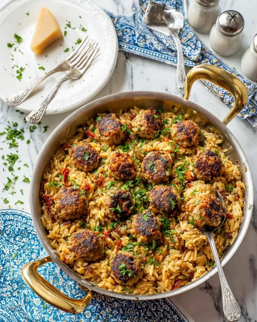 Chicken Meatballs with Lemon-Dill Orzo and Boursin Cheese Recipe