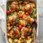 Greek Crispy Chicken Thighs with Potatoes and Vegetables Recipe