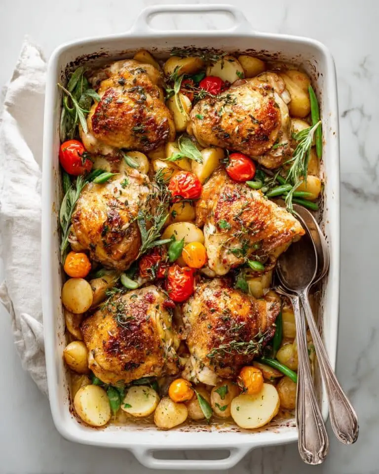 Greek Crispy Chicken Thighs with Potatoes and Vegetables Recipe