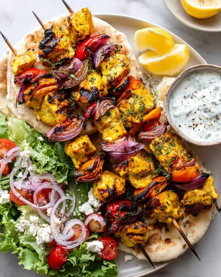 Lemon Herb Chicken Kebabs with Bell Peppers and Onion Recipe