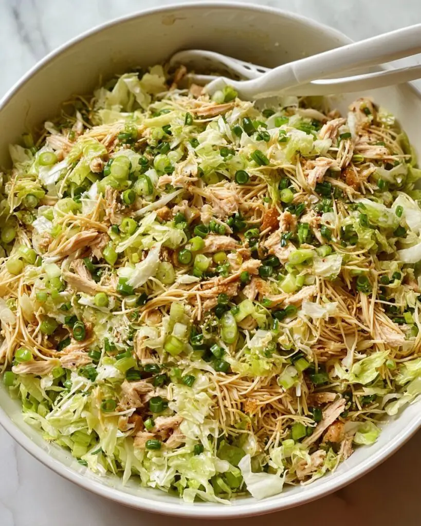 Chinese Chicken Salad with Crispy Rice Noodles and Sesame Almond Dressing Recipe