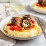 Meatloaf-Style Stuffed Meatballs with Tomato Jam and Creamy Mashed Potatoes Recipe