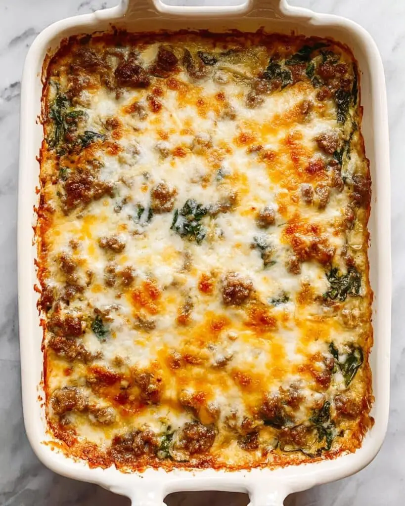 Ground Beef and Cauliflower Rice Casserole with Spinach and Cheese Recipe