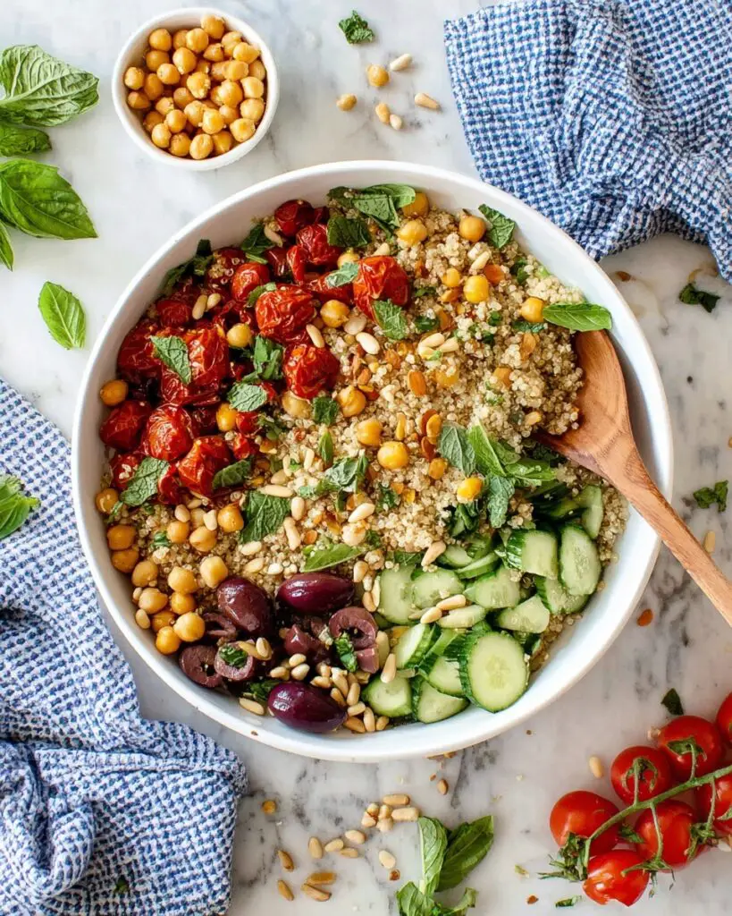 Quinoa Salad with Roasted Tomatoes, Fresh Herbs, Feta, and Chickpeas Recipe