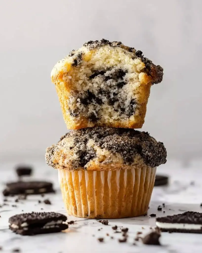 Oreo Muffins with Oreo Crumble Topping and Vanilla Icing Recipe