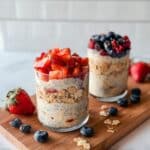Cheesecake Overnight Oats with Strawberry and Blueberry Toppings Recipe