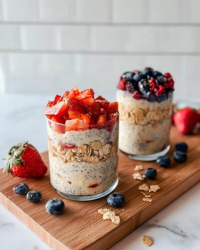 Cheesecake Overnight Oats with Strawberry and Blueberry Toppings Recipe