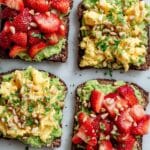 Strawberry Avocado Toast with Scrambled Eggs, Balsamic, and Pine Nuts Recipe
