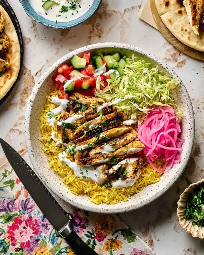 Easy Sheet Pan Chicken Shawarma Bowl with Turmeric Rice Recipe