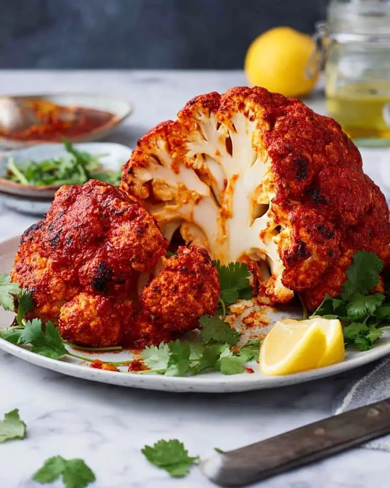 Whole Roasted Cauliflower with Harissa and Lemon Recipe