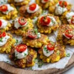 Corn Fritters with Whipped Feta and Cherry Tomato Topping Recipe