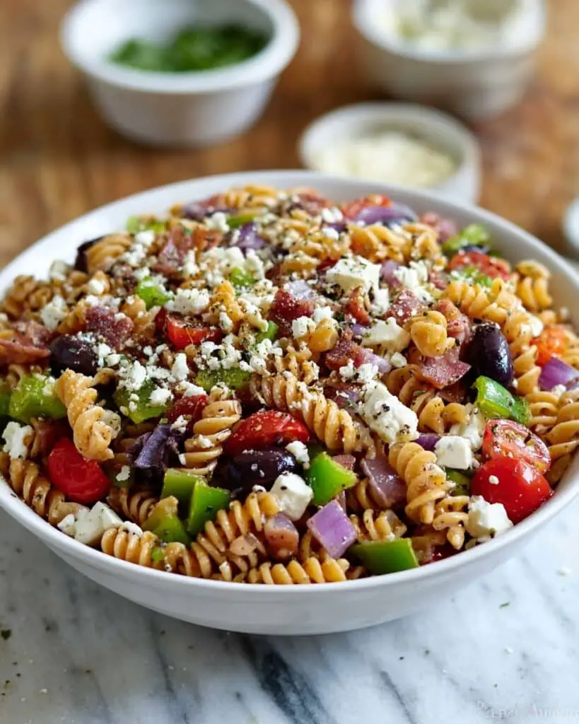 Crispy Air-Fried Pasta Salad with Cherry Tomatoes, Salami, and Parmesan Recipe
