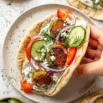 Herby Chicken Meatball Pitas with Jalapeño Tzatziki Recipe