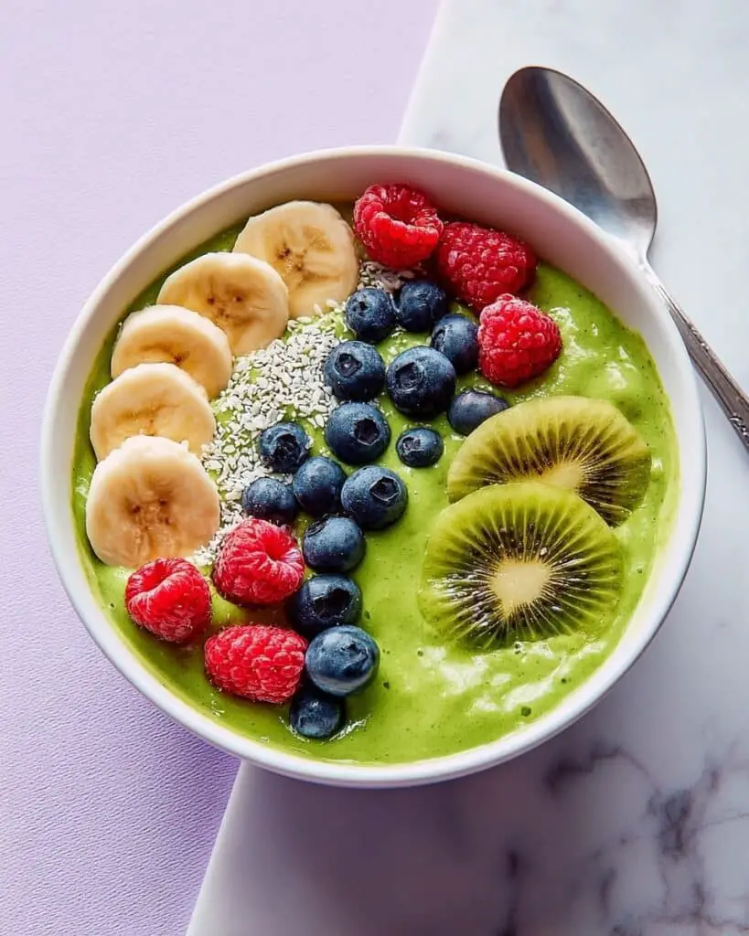 Green Smoothie Bowl with Frozen Fruit and Spinach Recipe