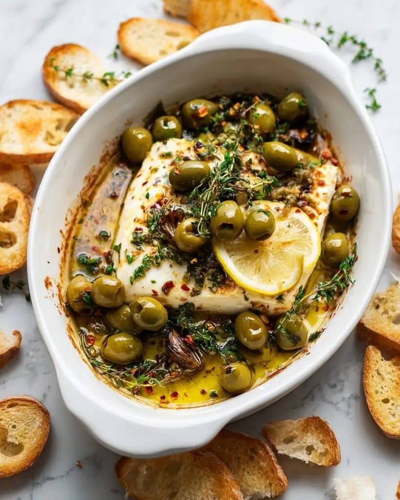 Heavenly Baked Feta with Olives & Thyme Recipe