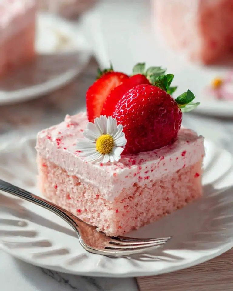 Strawberry Sheet Cake with Cream Cheese Frosting and Fresh Strawberries Recipe