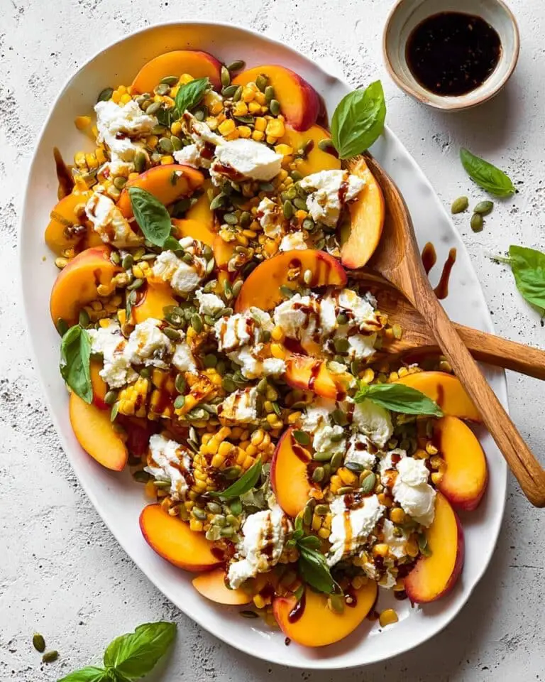 Burrata Peach Salad with Grilled Corn and Basil Recipe