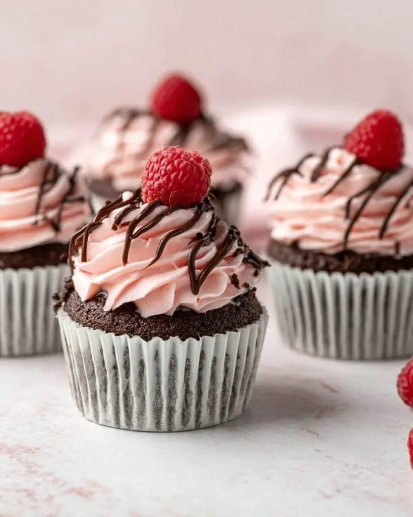 Chocolate Raspberry Cupcakes with Raspberry Jam Filling and Raspberry Frosting Recipe