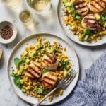 Grilled Sea Scallops with Corn Avocado Salad and Honey Lime Dressing Recipe
