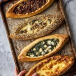 Turkish Pide (Flatbread Pizza) with Cheese, Spinach, and Ground Lamb Filling Recipe