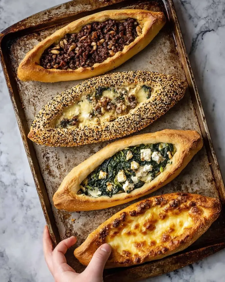 Turkish Pide (Flatbread Pizza) with Cheese, Spinach, and Ground Lamb Filling Recipe