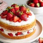 Vanilla Sponge Cake with Strawberries and Whipped Cream Recipe