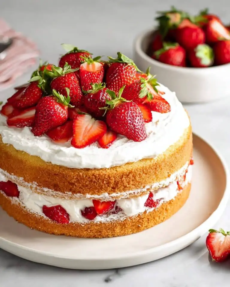 Vanilla Sponge Cake with Strawberries and Whipped Cream Recipe