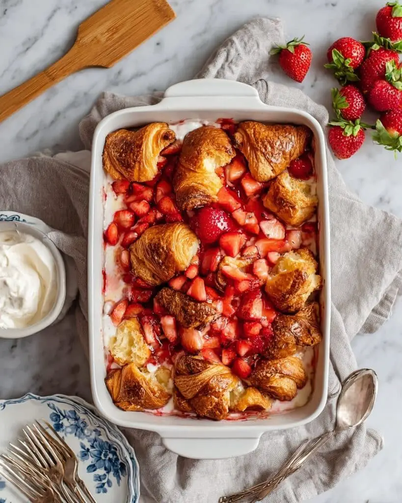 Croissant Baked French Toast With Strawberries and Cream Cheese Recipe