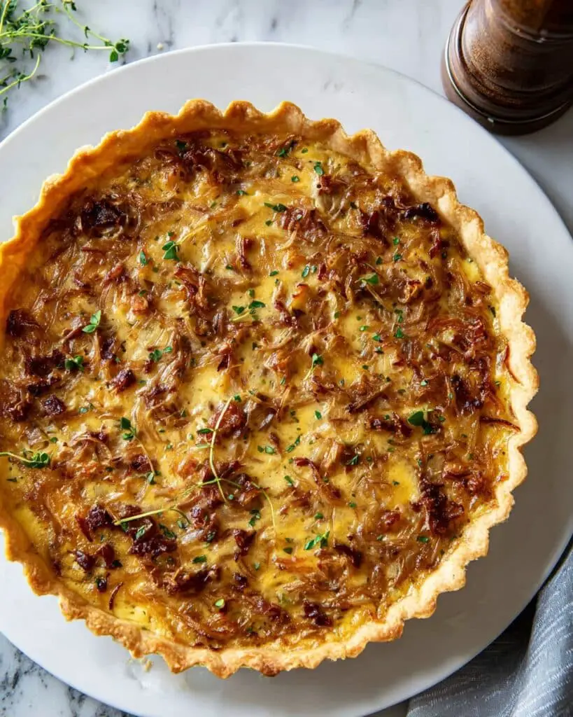 Caramelized Onion and Bacon Tart with Fresh Herbs Recipe