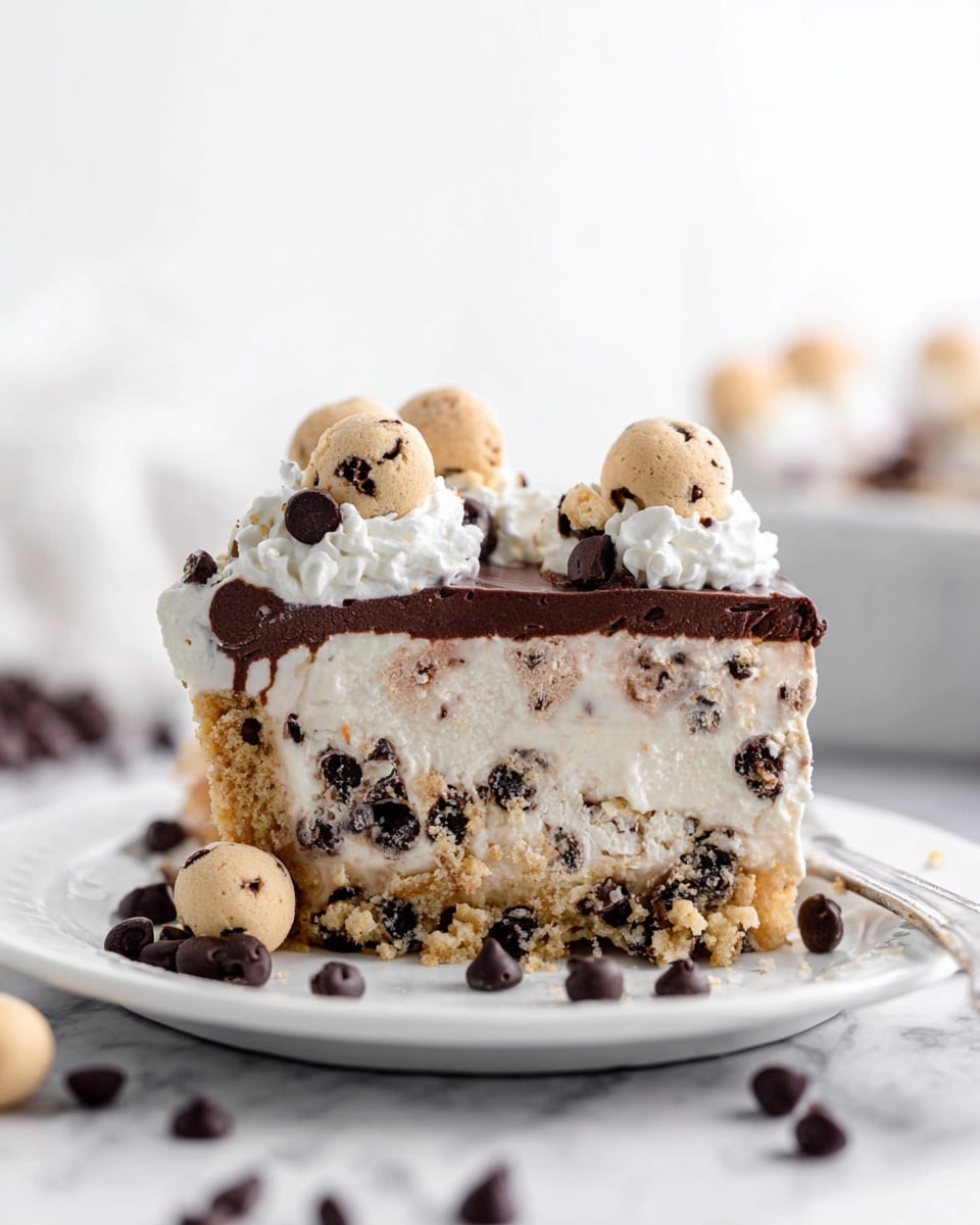 Two clear glass bowls sit on a white marbled surface with a white cloth underneath. The bowl on the left holds thick white cream filling half the bowl, topped with a large pile of small, dark brown chocolate chips. A wooden spatula with a red silicone head rests inside, partially covered in cream. The bowl on the right contains the same thick white cream with small dark specks mixed in, and a pile of round, light beige cookie dough balls with dark chocolate chips. Another wooden spatula with a red silicone head is inside the bowl, partially stirred. Photo taken with an iphone --ar 4:5 --v 7