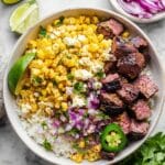 Grilled Ribeye Steak Rice Bowls with Street Corn Salad Recipe