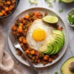 Sweet Potato Turkey Hash with Cilantro, Lime, and Avocado Recipe