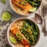 Sizzling Ginger Scallion Sea Bass with Green Beans and Brown Rice Recipe