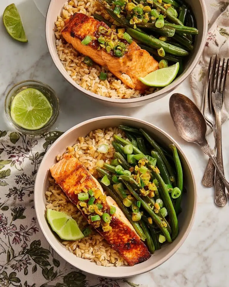 Sizzling Ginger Scallion Sea Bass with Green Beans and Brown Rice Recipe