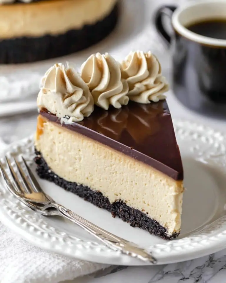 Creamy Coffee Cheesecake with Chocolate Ganache and Whipped Cream Recipe