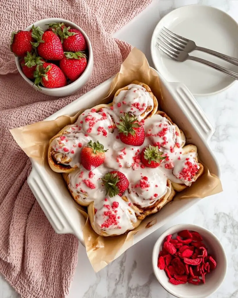 Strawberry Cinnamon Rolls with Cream Cheese Strawberry Icing Recipe