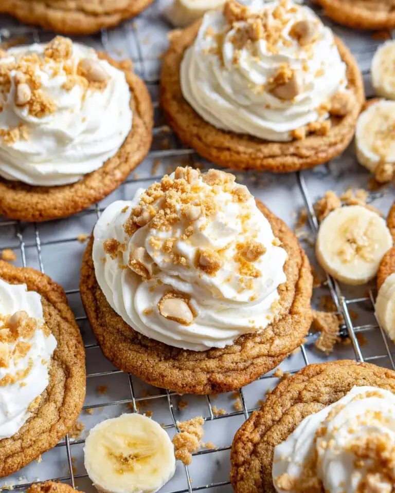 Banana Pudding Cookies with White Chocolate, Dried Bananas, and Whipped Cream Frosting Recipe