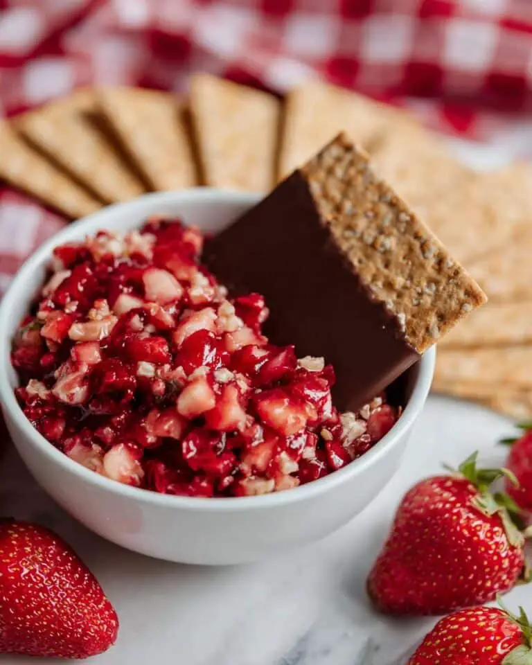 TikTok Viral Strawberry Salsa with Chocolate-Dipped Graham Crackers Recipe