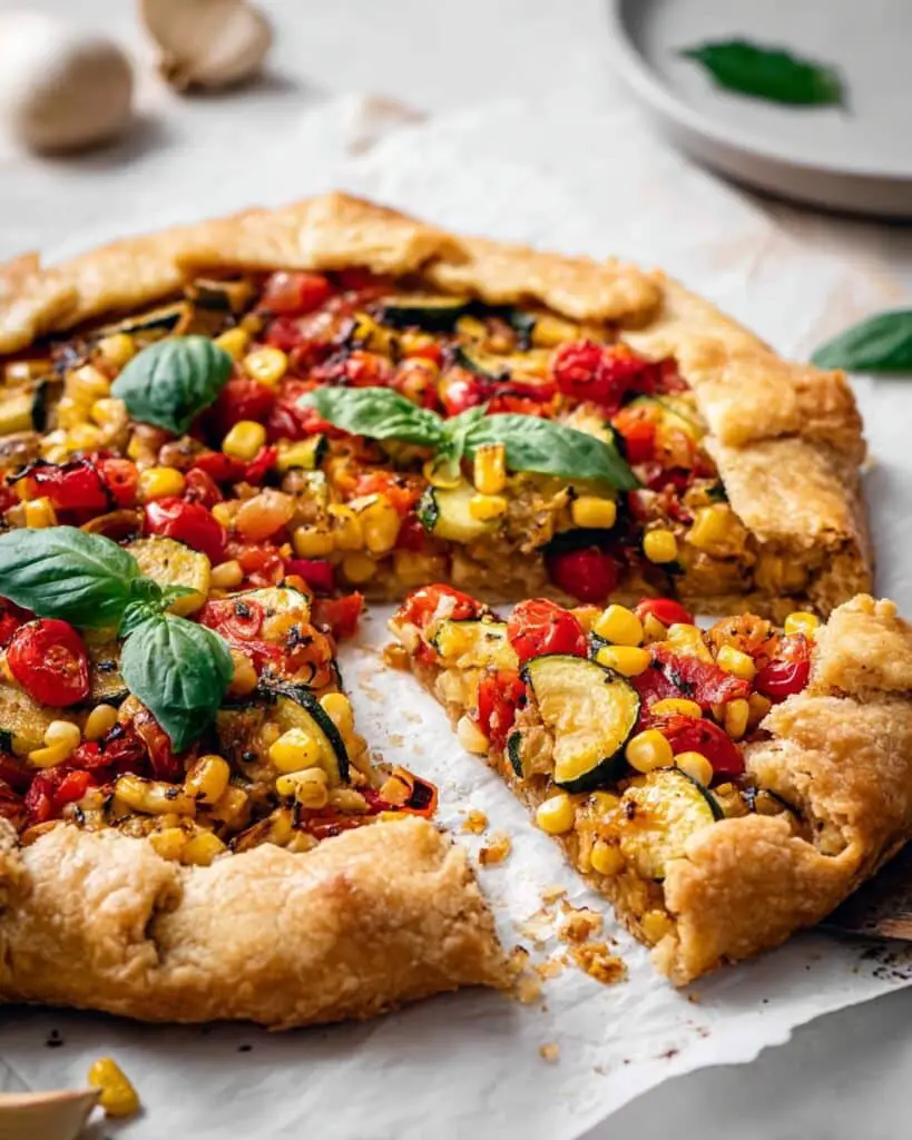 Savory Vegetable Galette with Basil, Parmesan, and Cheddar Recipe