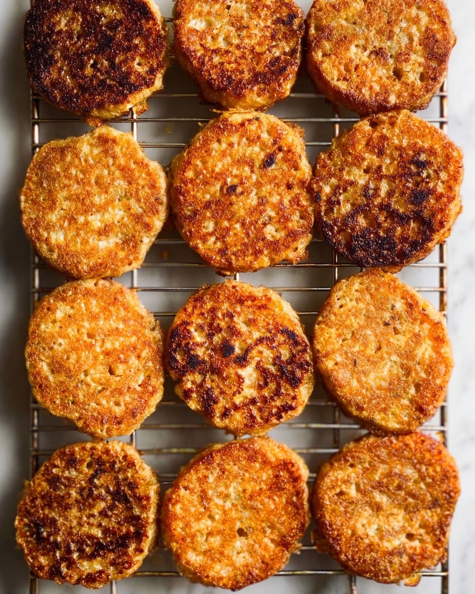 The image shows a close-up view of twelve round, golden-brown fried cakes laid out on a silver cooling rack. Each cake has a crispy, textured surface with different shades of golden and darker brown, showing spots where they are more toasted. The cakes have uneven edges and a slightly rough texture indicating a soft inside. The cooling rack sits on a white marbled surface that is smooth and clean. photo taken with an iphone --ar 4:5 --v 7