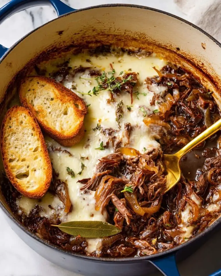 French Onion Pot Roast with Gruyere and Baguette Recipe
