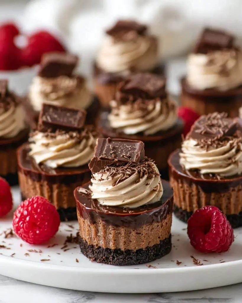 Mini Chocolate Cheesecakes with Chocolate Ganache and Whipped Cream Topping Recipe